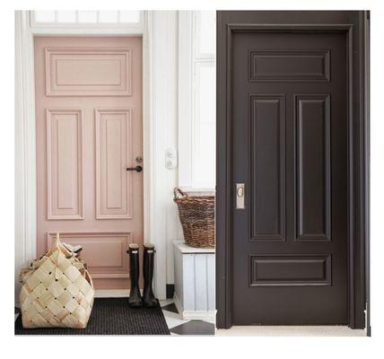 Door on left: Inspiration from Farrow and Ball's campagain, door on right, Jeld-Wen's custom door collection.