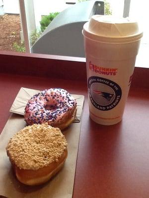 Pumpkin Pie donut, Strawberry frosted donut, raspberry coffee.  That's three servings of fruits & vegetables...right?