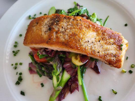 Salmon. Needed a little cream sauce or something. Dish was cooked perfectly but lacked flavor