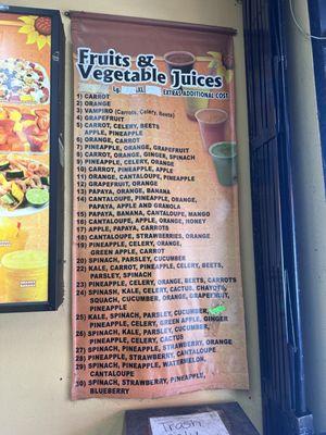 Juice menu