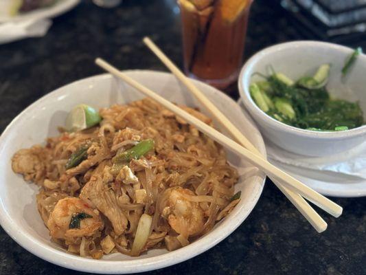 Spicy Pad Thai was delicious  with a perfect seaweed salad to calm it down. Great food