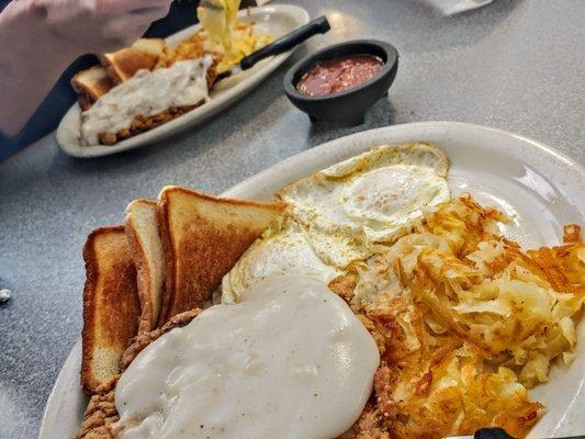 Amazing chicken fried steak, eggs and hash browns, available all day!