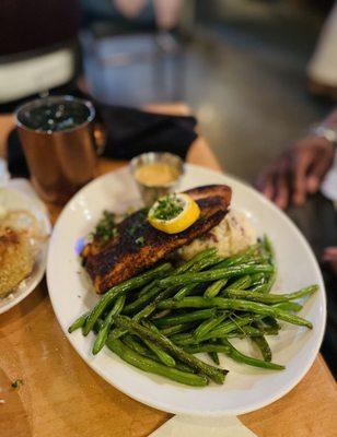 Bayou Salmon  Green beans  Classic Mashed Potatoes