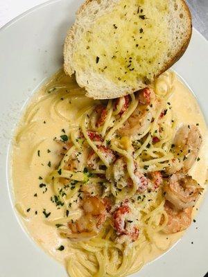 Grilled shrimp & crawfish pasta