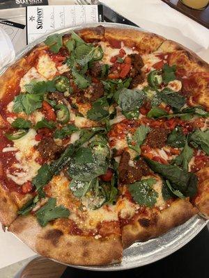 Chorizo and pepper pizza