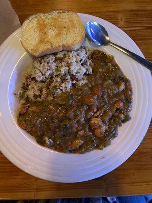 Shrimp and crawfish etouffee with Dirty rice