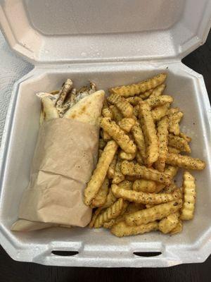 Philly Cheese chicken wrap w/fries