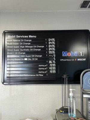 Price menu