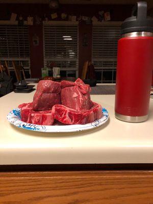 Ribeye steaks & filet mignonette steaks. SO GOOD!!!!!