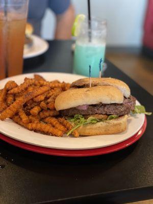 The Raegen burger with sweet potato fries