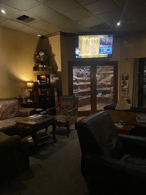 Cigar room in corner.