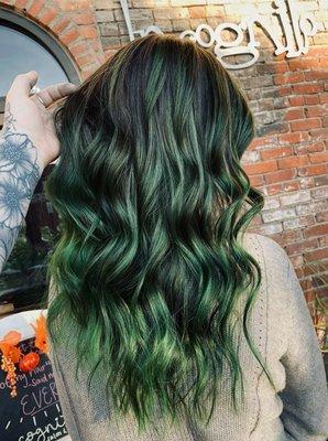 Hannah created the perfect emerald green hair on my head!