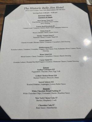 Dinner Menu