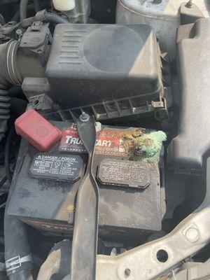 my beautifully corroded battery that was also marked "ok" on the checklist.