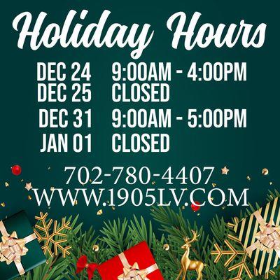 HOLIDAY HOURS