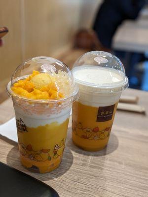 Pomelo and sago  Behind: mango yogurt