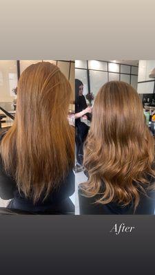 Before and after trim and hair extensions