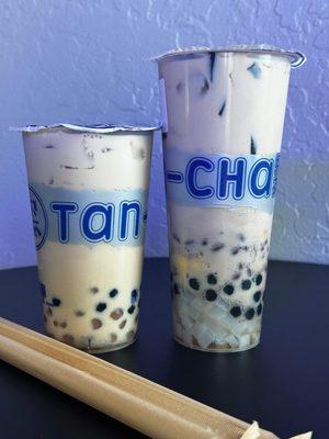 Taro Ball Boba Milk Tea and Signature Grass Jelly Milk Tea