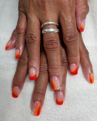 Red  summer nails done by Frank! He did that! These are my natural nails with gel polish.