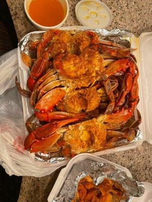 Blue crabs and shrimp