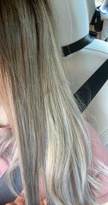 The ends were already light by the way, form previous balayage, which is why they look so bright.