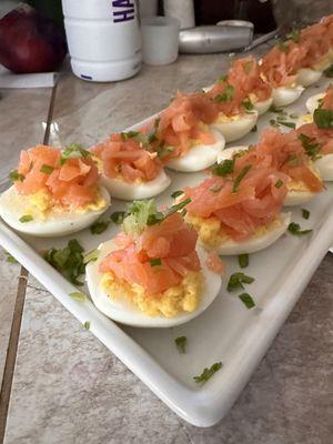 Deviled eggs with smoked salmon