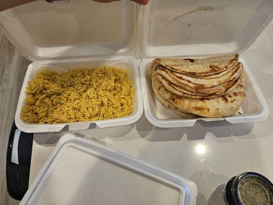 Rice and pita from Mixed Kebab Family Meal