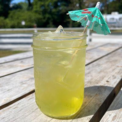 Next, The Jimmy! This non-coffee refresher has green energy, limeade, bubbly, and is chilled and ready for the beach