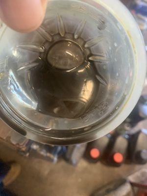 Local shop's photo of black transmission fluid with metal flakes.