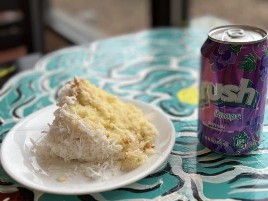 Coconut cake and my grape crush!!