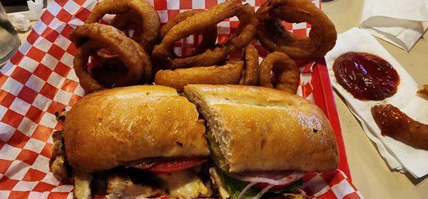 Bacon chicken ranch sub with a order of onion rings!