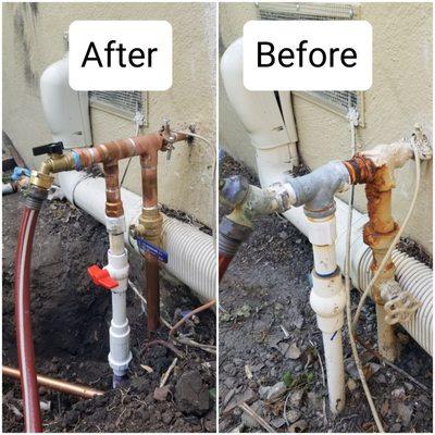 New water line between meter & house inc valves rebuild in Sunnyvale, CA.