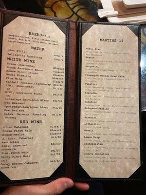 Drink menu