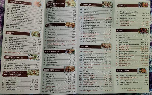 One side of their menu.