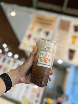 Ice Mocha with boba and almond milk