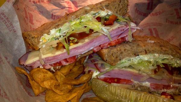 Gourmet Smoked Ham Club with Mayo on Whole Wheat.  I had Onions & Hot Peppers added.