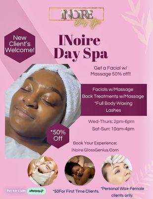 New client Sale! 50% off for any facial services!