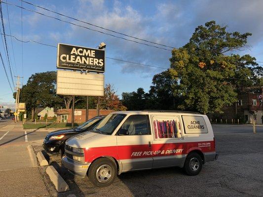 Acme Cleaners free pick-up and delivery service van