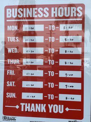 Hours as as of 2022/01/31