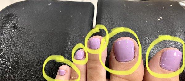 Every toe nail was bad. Uneven, not filed evenly, bubbles in nail polish