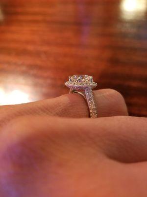 Perfect halo cushion cut with milgrain!