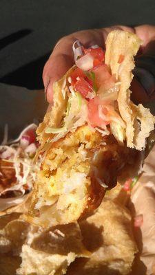 Tasty fish tacos. Like to see more fish than batter next time, but still good.