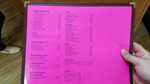 Current menu as of 4/8, back