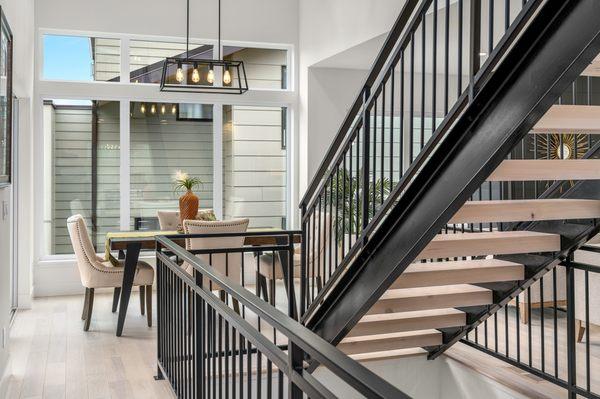 Custom steel and hardwood staircase.