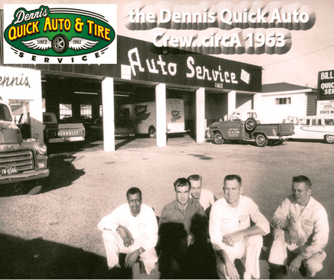 Dennis Quick Auto & Tire Service in its prime, featuring a photo taken in 1963