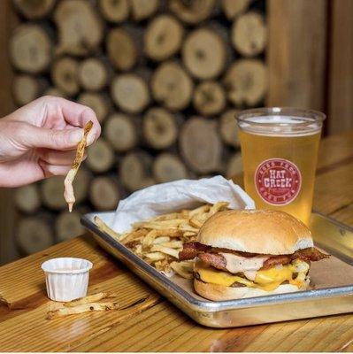 The Classic Burger, French Fries, and Beer