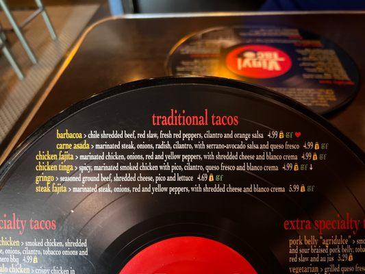 Vinyl record for menus