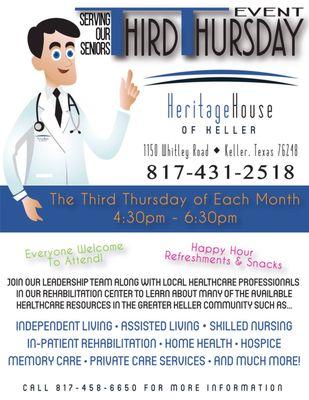 Join us for Heritage House of Keller's Serving Our Seniors Third Thursday Event!