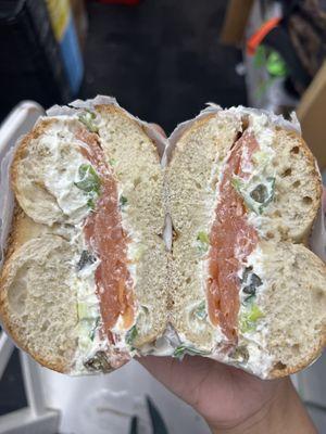 Poppy Seed Bagel with quarter pound of lox- very reasonably priced