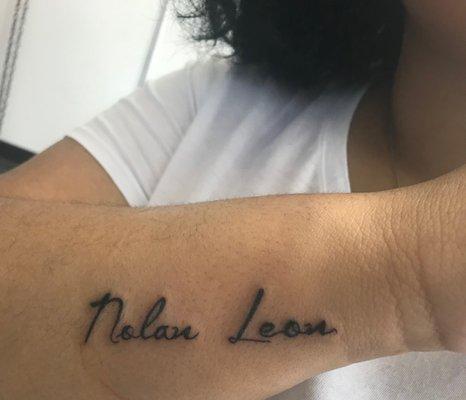 Got my sons name on my wrist, loved the way it came out. This was taken back in June.